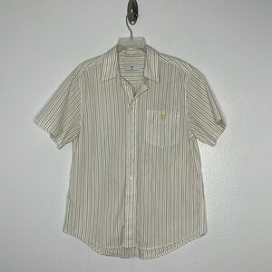 TNA Men's White Striped Short Sleeve 100% Cotton Shirt Size Medium